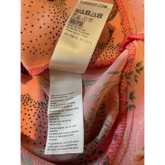 Topshop Ruby Magical Leopard Ruched Blouse Crop Top Size 6 Pink Bell Sleeves - Picture 8 of 8